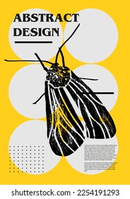 Clothes moth, mol, mole. Vector poster with insects. Engraving illustrations and typography. Background images for cover, banner