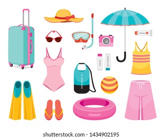 Clothes And Necessities For Summer Season Travel Trip, Voyage, Vacationing