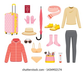 Clothes And Necessities For Winter Season Travel Trip, Voyage, Vacationing