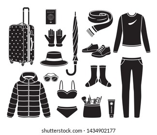 Clothes And Necessities For Winter Season Travel Trip Monochrome, Voyage, Vacationing