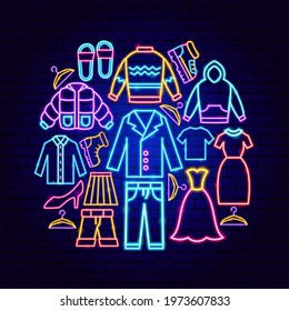 Clothes Neon Concept. Vector Illustration Of Clothing Promotion.