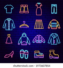 Clothes Neon Icons. Vector Illustration of Fashion Promotion.