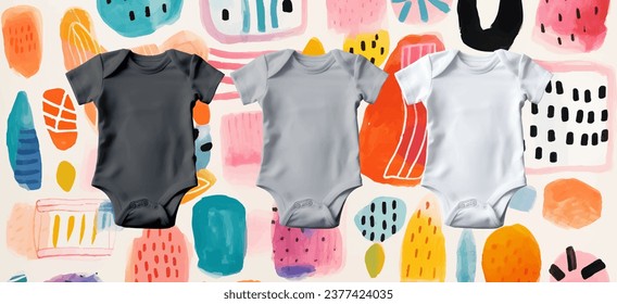 Clothes for newborn, Baby romper mockup, Infant One size clothes, Blank kid jumpsuit mock up, Baby cloth bodysuit on colorful background 