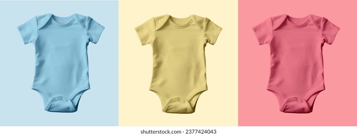 Clothes for newborn, Baby romper mockup, Infant One size clothes, Blank kid jumpsuit mock up, Baby cloth bodysuit on colorful background 