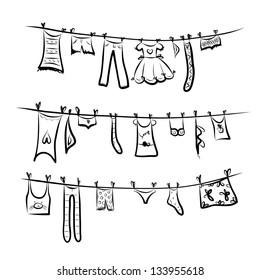 Clothes On The Clothesline. Sketch For Your Design