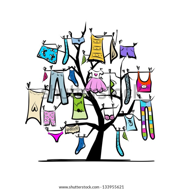 Clothes On Clothesline Sketch Your Design Stock Vector (Royalty Free