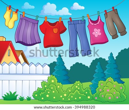 Clothes on clothing line theme image 1 - eps10 vector illustration.