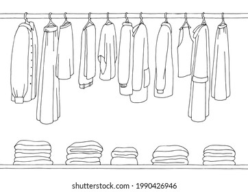 Clothes on hanger graphic black white isolated sketch illustration vector