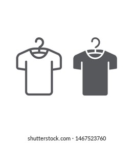 Clothes on hanger line and glyph icon, fashion and clothing, tshirt on hanger sign, vector graphics, a linear pattern on a white background, eps 10.