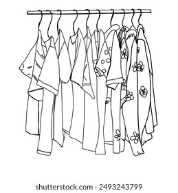 Clothes on hanger sketch. Wardrobe