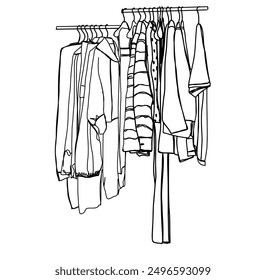 Clothes on hanger sketch. Wardrobe