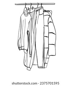 Clothes on hanger. Wardrobe sketch