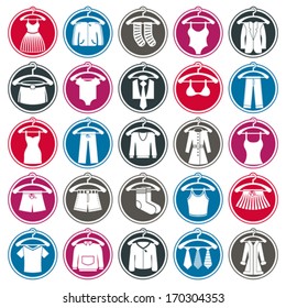 Clothes on a hangers icon set, vector collection of fashion signs.