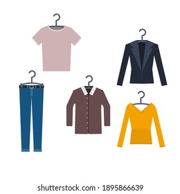 Clothes on a clothes rack, vector illustration
