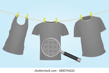 Clothes on rope in magnifying glass. vector