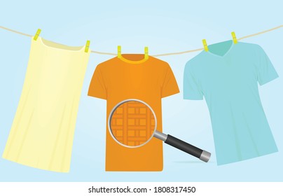 Clothes on rope in magnifying glass. vector