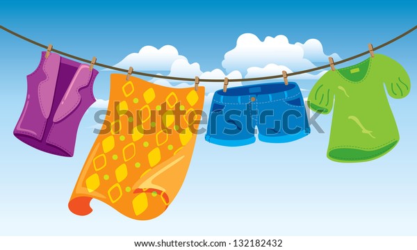 Clothes On Washing Line Stock Vector (Royalty Free) 132182432