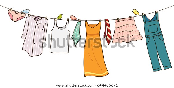 Clothes On Washing Line Isolated On Stock Vector (Royalty Free) 644486671