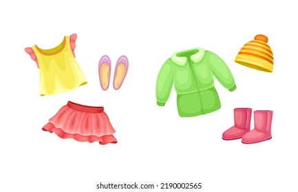 Clothes Outfit and Fashion Modern Casual Look with Trendy Garment and Footwear Vector Set