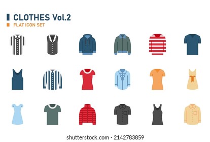 Juego de iconos planos de ropa y ropa.