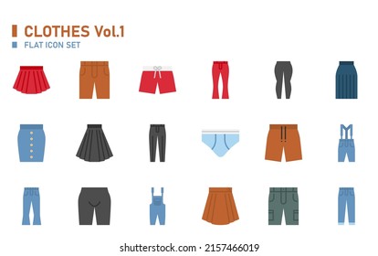 Kleidung und Outfit flach Icon Set.