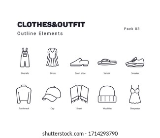 Umrisselemente von Kleidung und Outfit