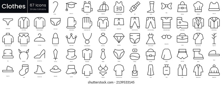 Clothes outline icon set. Editable stroke thin line icons Collection