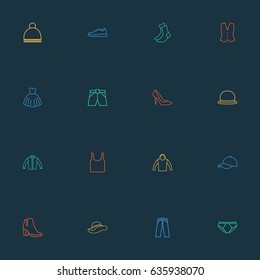 Clothes Outline Icons Set. Collection Of Dress, Sweatshirt, Hat And Other Elements. Also Includes Symbols Such As Pompom, Headgear, Hoodie.