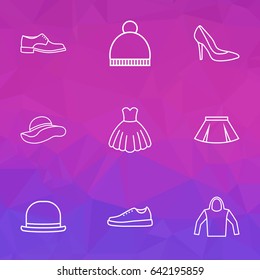 Clothes Outline Icons Set. Collection Of Sweatshirt, Panama, Shoe And Other Elements. Also Includes Symbols Such As Ski, Hoodie, Dress.