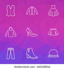 Clothes Outline Icons Set. Collection Of Fedora, Cardigan, Waistcoat And Other Elements. Also Includes Symbols Such As Shoe, Waistcoat, Cap.