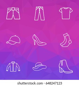 Clothes Outline Icons Set. Collection Of Pants, Briefs, Cardigan And Other Elements. Also Includes Symbols Such As Woman, Socks, Cap.