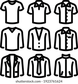 men’s clothes outline style icon set or icon pack for web mobile app android ios presentation printing