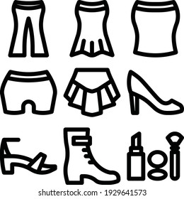 women’s clothes outline style icon set or icon pack for web mobile app presentation printing