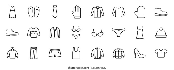 clothes outline vector icons isolated on white. clothes icon set for web and ui design, mobile apps and print products