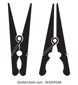 Clothes peg. Black icon clothes pin. Vector illustration isolated on white background