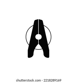 Clothes peg icon in black flat glyph, filled style isolated on white background