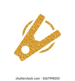 Clothes peg icon in gold glitter texture. Sparkle luxury style vector illustration.