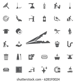clothes peg icon on the white background. Set of cleaning icons