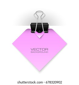 Clothes peg office. Clerical pin for paper background. Office clip with paper sticker. Clerical clerk with paper sheet