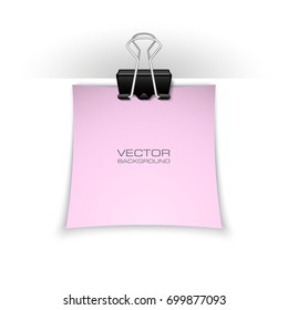 Clothes peg office. Clerical pin for paper background. Office clip with paper sticker. Clerical clerk with paper sheet