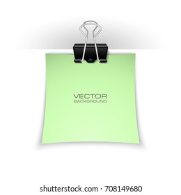 Clothes peg office. Clerical pin for paper background. Office clip with paper sticker. Clerical clerk with paper sheet