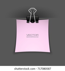 Clothes peg office. Clerical pin for paper background. Office clip with paper sticker. Clerical clerk with paper sheet