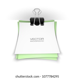 Clothes peg office sticker banner. Clerical pin for paper background. Office clip with paper sticker poster. Clerical clerk with paper sheet sticker