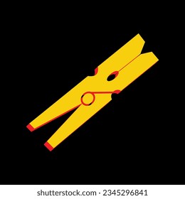 Clothes peg sign. 3D Extruded Yellow Icon with Red Sides a Black background. Illustration.