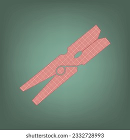 Clothes peg sign. Apricot Icon with Brick Red parquet floor graphic pattern on a Ebony background. Feldgrau. Green. Illustration.