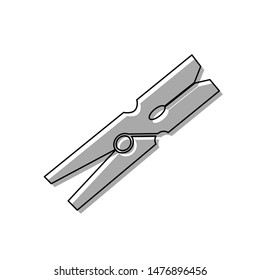 Clothes peg sign. Black line icon with gray shifted flat filled icon on white background. Illustration.