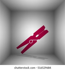 Clothes peg sign. Bordo icon with shadow in the room.
