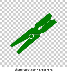 Clothes peg sign. Dark green icon on transparent background.