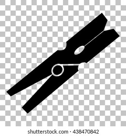 Clothes peg sign. Flat style black icon on transparent background.