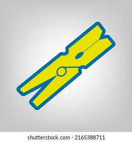 Clothes peg sign. Icon in colors of Ukraine flag (yellow, blue) at gray Background. Illustration.